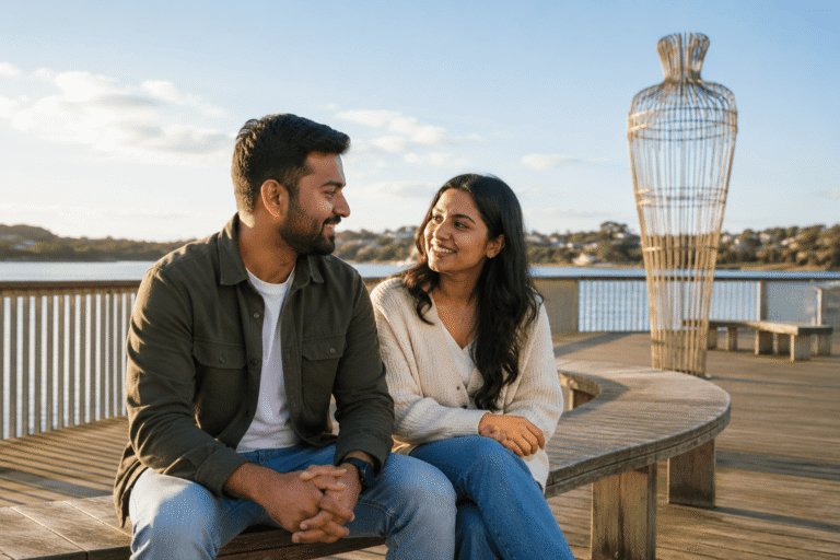 A happy couple together, representing a New Zealand partnership visa application