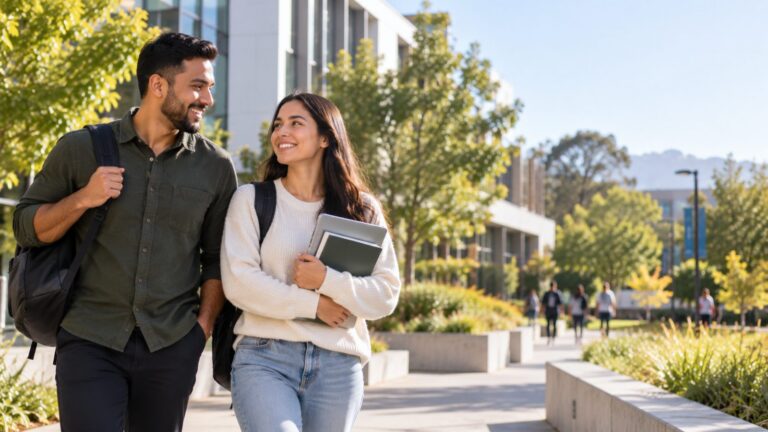 Couple walking together on a New Zealand campus, illustrating the Partner of a Student Work Visa